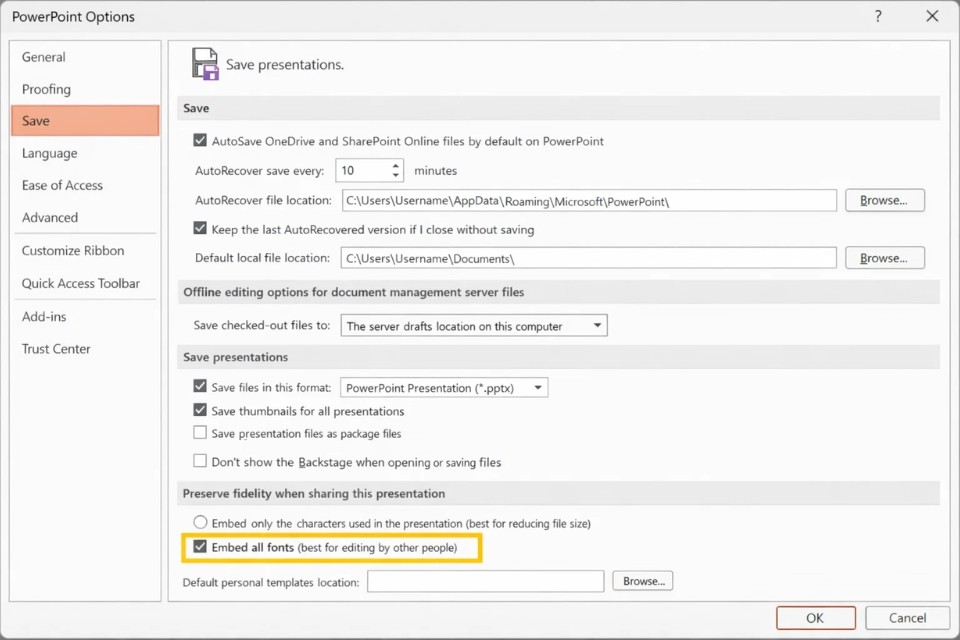 Cách thực hiện nhúng font chữ để tránh lỗi PowerPoint 2019 3 Cách thực hiện nhúng font chữ để tránh lỗi PowerPoint 2019 3