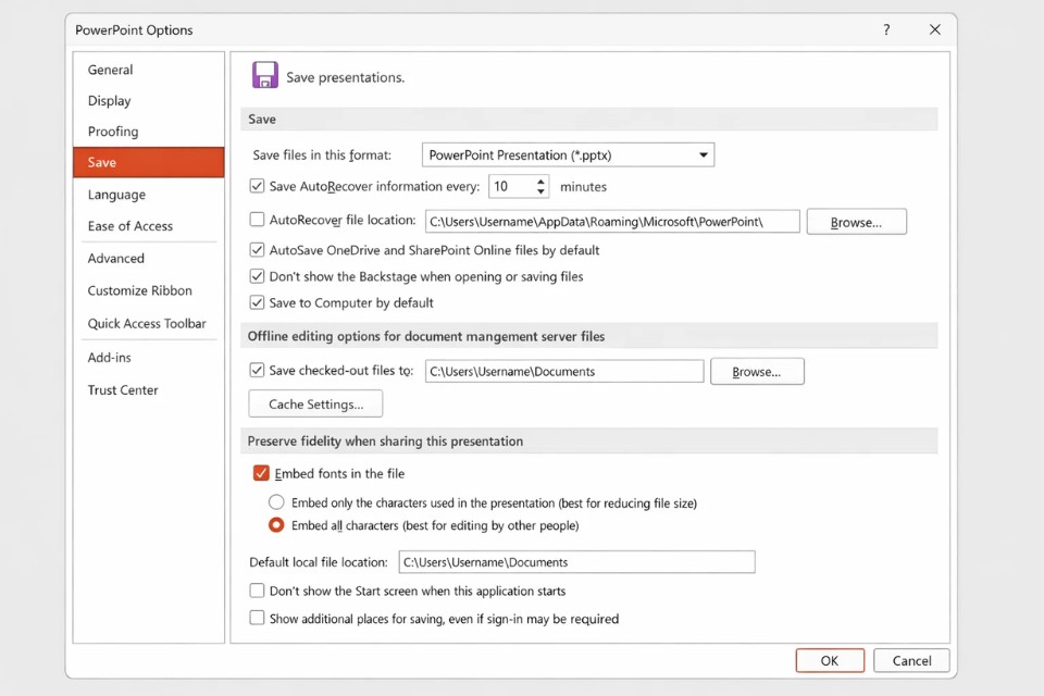Cách thực hiện nhúng font chữ để tránh lỗi PowerPoint 365 12
