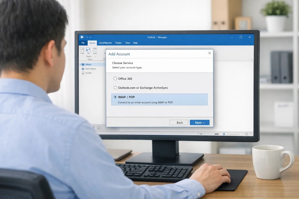 Cách thực hiện thêm tài khoản IMAP/POP3 Outlook 2016