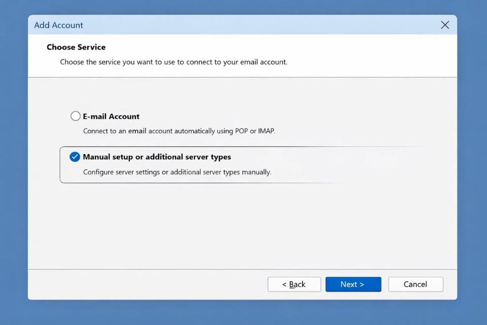 Cách thực hiện thêm tài khoản IMAP/POP3 Outlook 2016 13