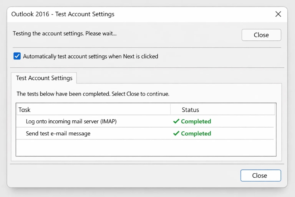 Cách thực hiện thêm tài khoản IMAP/POP3 Outlook 2016 16