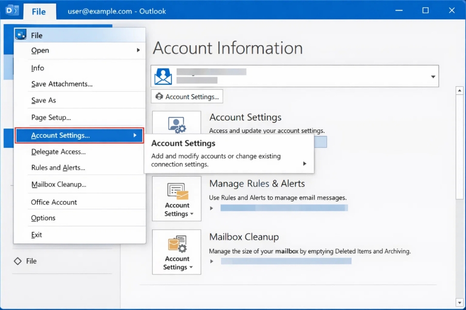 Cách thực hiện thêm tài khoản IMAP/POP3 Outlook 2019 3 Cách thực hiện thêm tài khoản IMAP/POP3 Outlook 2019 3