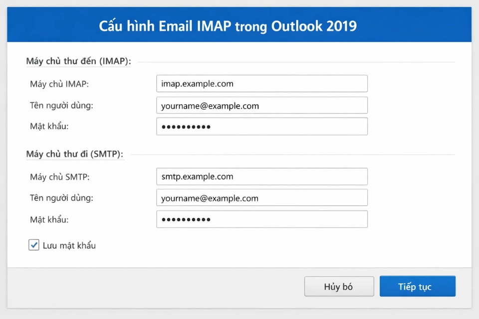 Cách thực hiện thêm tài khoản IMAP/POP3 Outlook 2019 5 Cách thực hiện thêm tài khoản IMAP/POP3 Outlook 2019 5