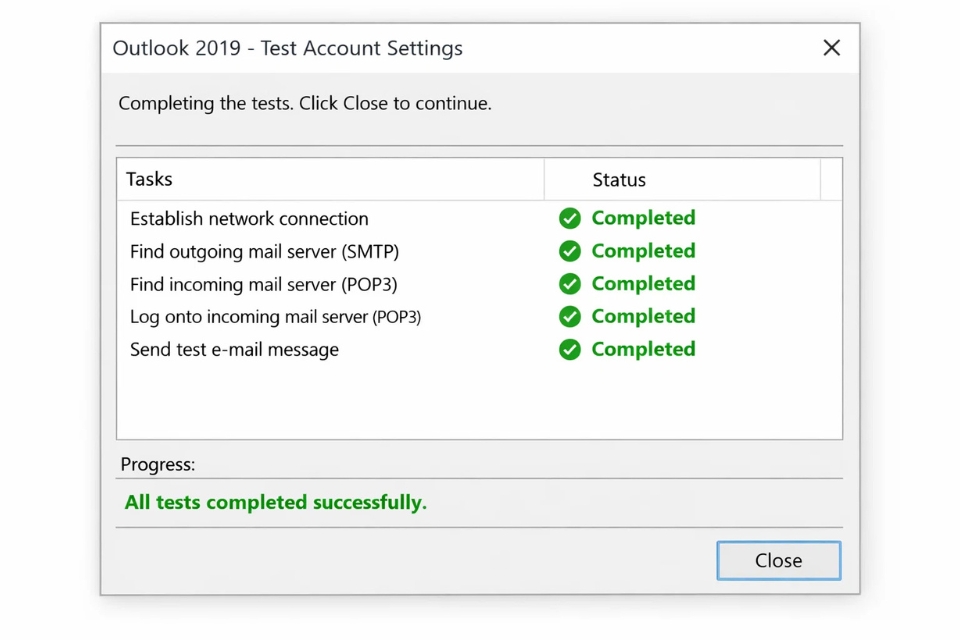 Cách thực hiện thêm tài khoản IMAP/POP3 Outlook 2019 7 Cách thực hiện thêm tài khoản IMAP/POP3 Outlook 2019 7