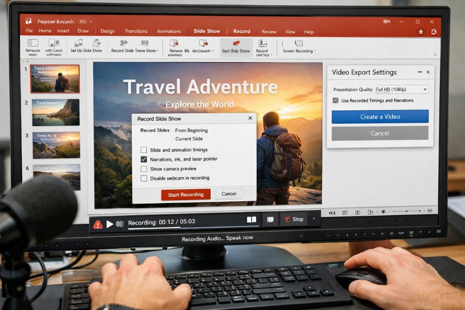 Cách thực hiện xuất video MP4 từ PowerPoint 365