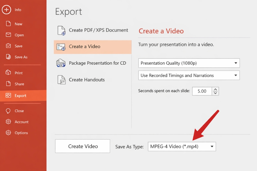 Cách xuất PowerPoint 2016 ra video MP4