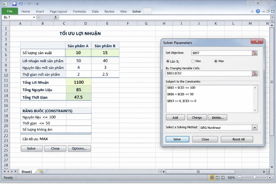 Hướng dẫn sử dụng Solver tối ưu hóa Excel 2010 8 Hướng dẫn sử dụng Solver tối ưu hóa Excel 2010 4