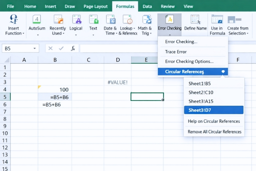 Lỗi cảnh báo Circular Reference trong Excel 2019