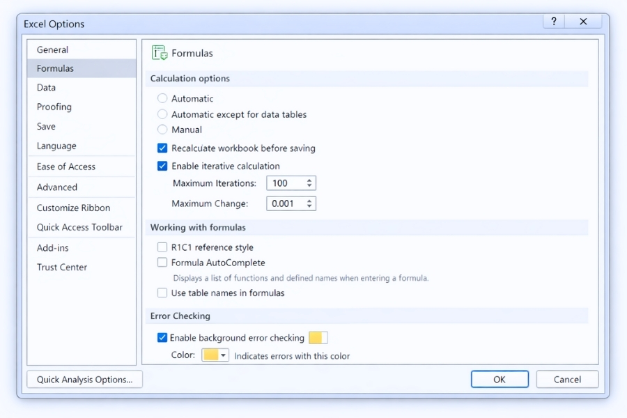 Lỗi cảnh báo Circular Reference trong Excel 2019