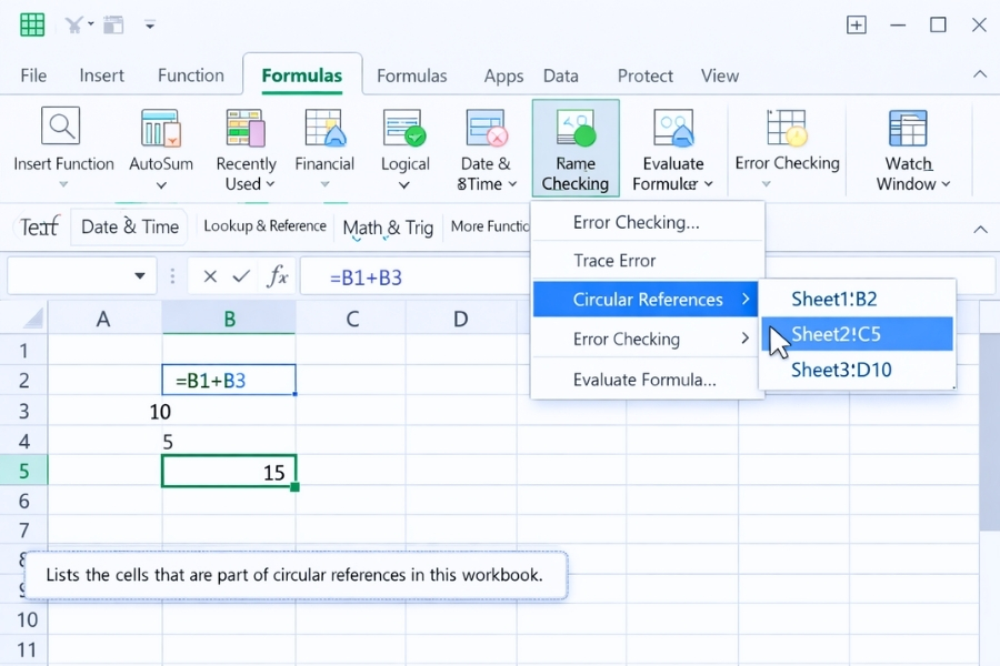 Lỗi cảnh báo Circular Reference trong Excel 2021