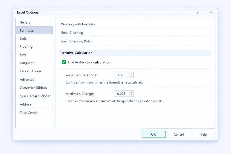 Lỗi cảnh báo Circular Reference trong Excel 2021