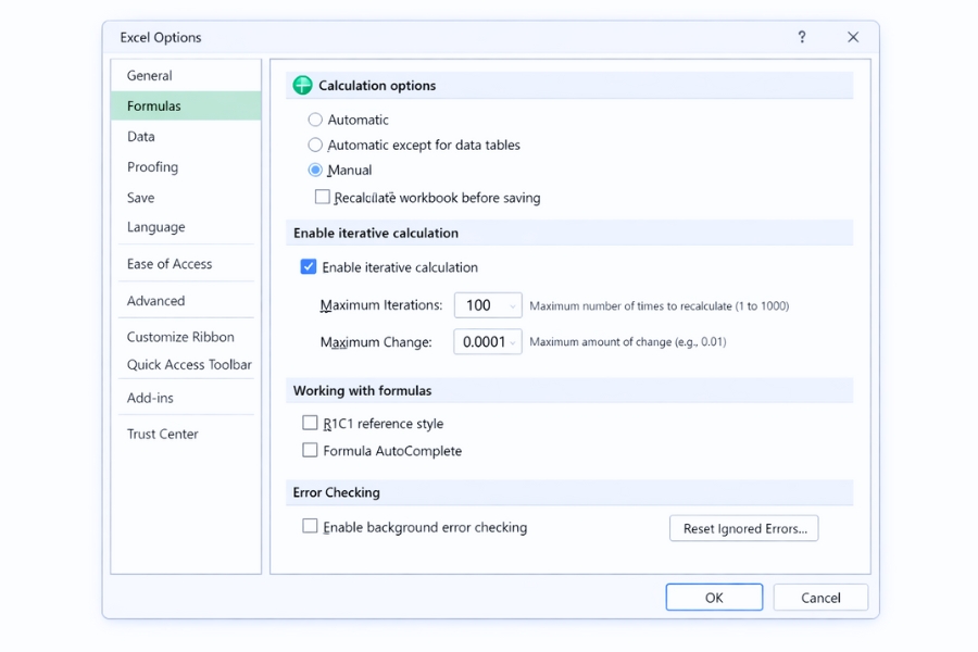 Lỗi cảnh báo Circular Reference trong Excel 365