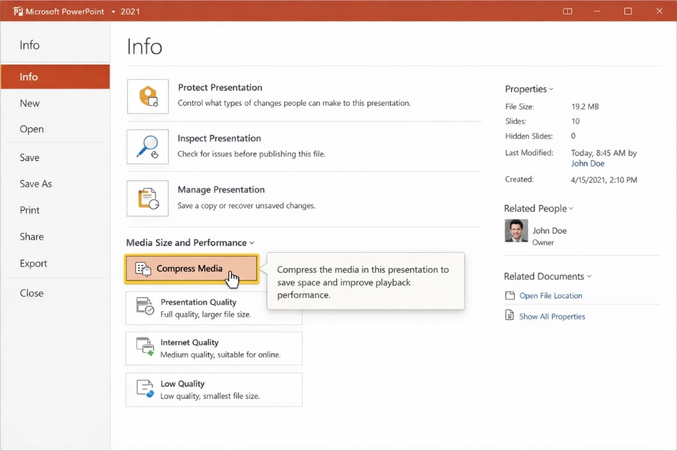 Cách nén video và tối ưu dung lượng PowerPoint 2021 2