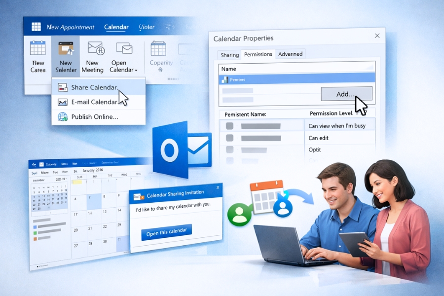 Cách Thực Hiện Chia Sẻ Lịch (Shared Calendar) Outlook 2016