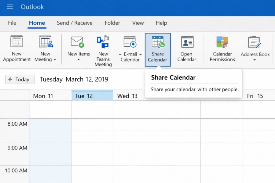 Cách Thực Hiện Chia Sẻ Lịch (Shared Calendar) Outlook 2019