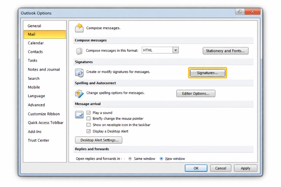 Cách Thực Hiện Chữ Ký Email (Signature) Outlook 2010 6 Cách Thực Hiện Chữ Ký Email (Signature) Outlook 2010