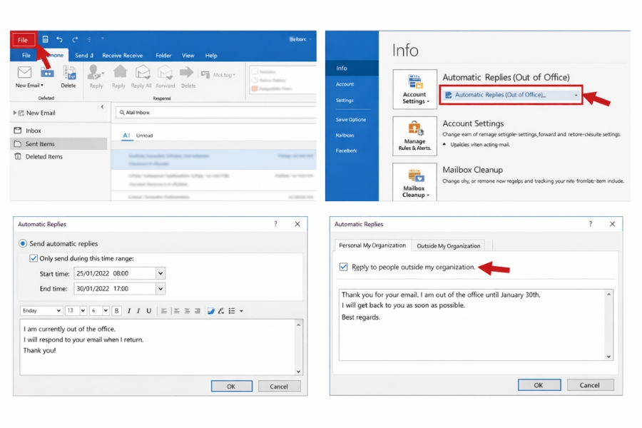 Cách Thực Hiện Tự Động Trả Lời (Out Of Office) Outlook 2019