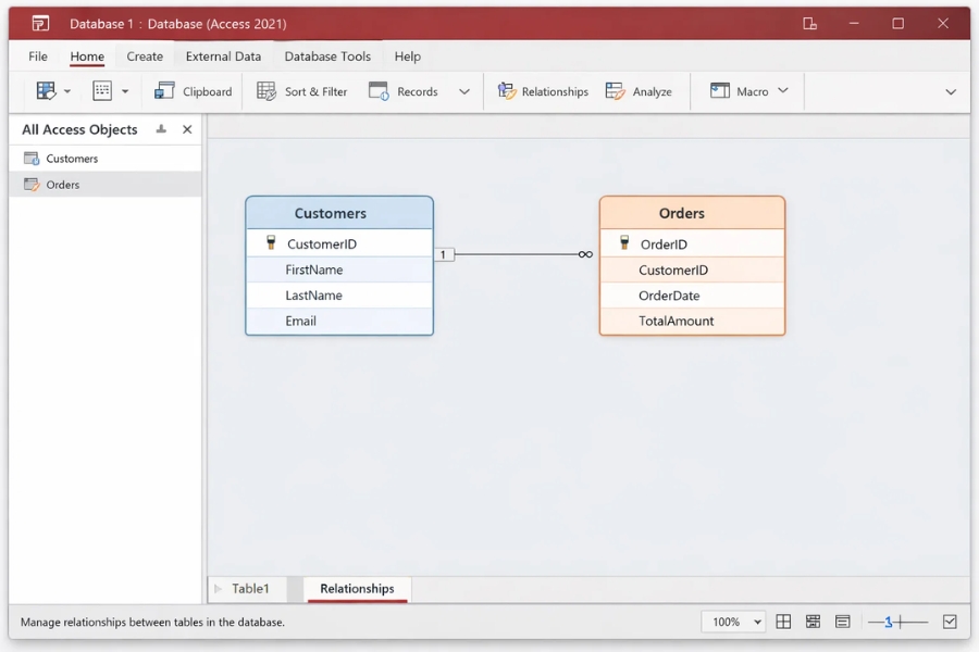 Cách tạo mối quan hệ (Relationships) trong Access 2021 – Hướng dẫn dễ hiểu cho người mới 5 Cách tạo mối quan hệ (Relationships) trong Access 2021 – Hướng dẫn dễ hiểu cho người mới 5