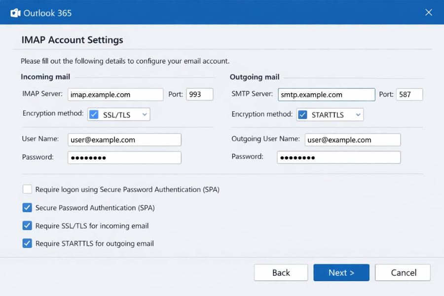 Cách thêm tài khoản IMAP/POP3 trong Outlook 365 6 Cách thêm tài khoản IMAPPOP3 trong Outlook 365 1