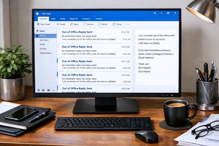 Cách thiết lập tự động trả lời (Out of Office) trong Outlook 2016
