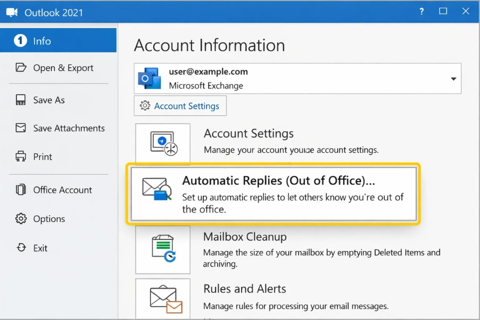 Cách thực hiện tự động trả lời (Out of Office) Outlook 2021 6