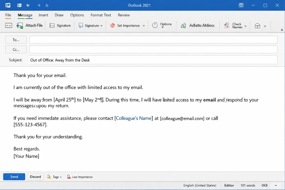 Cách thực hiện tự động trả lời (Out of Office) Outlook 2021 7