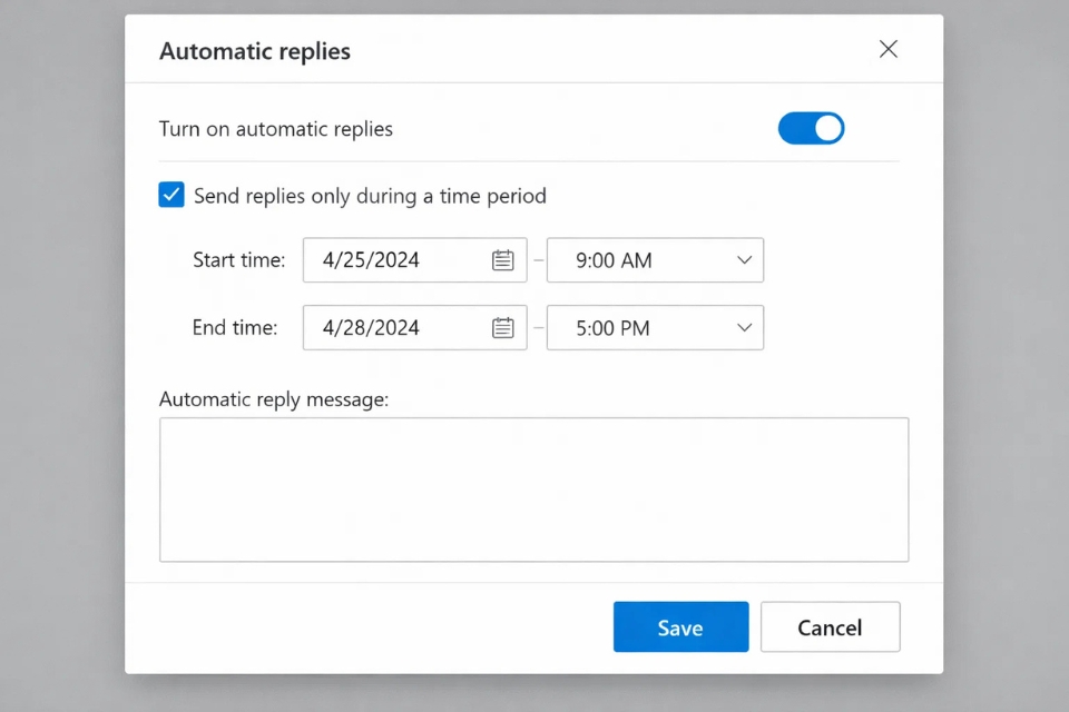 Cách thực hiện tự động trả lời (Out of Office) Outlook 365 6