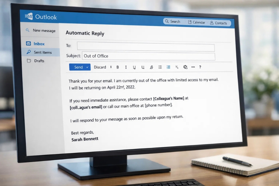 Cách thực hiện tự động trả lời (Out of Office) Outlook 365 7