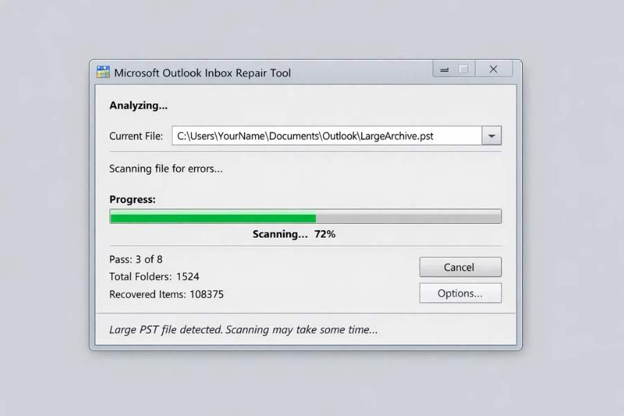 Cách xử lý file PST Outlook quá dung lượng và sửa lỗi bằng ScanPST trong Outlook 2019 3