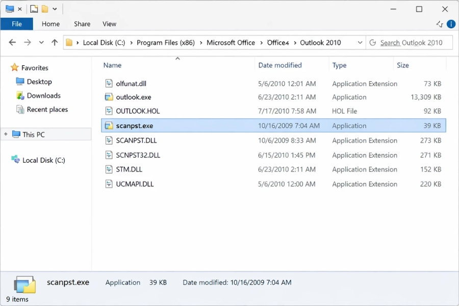 Cách xử lý file PST quá dung lượng và sửa bằng ScanPST trong Outlook 2010 9