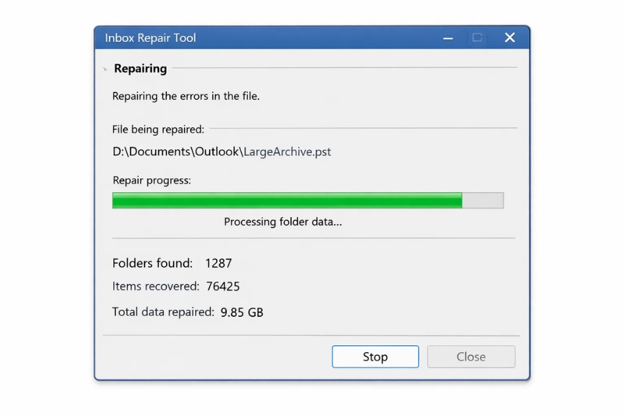 Cách xử lý file PST quá dung lượng và sửa bằng ScanPST trong Outlook 2010 10