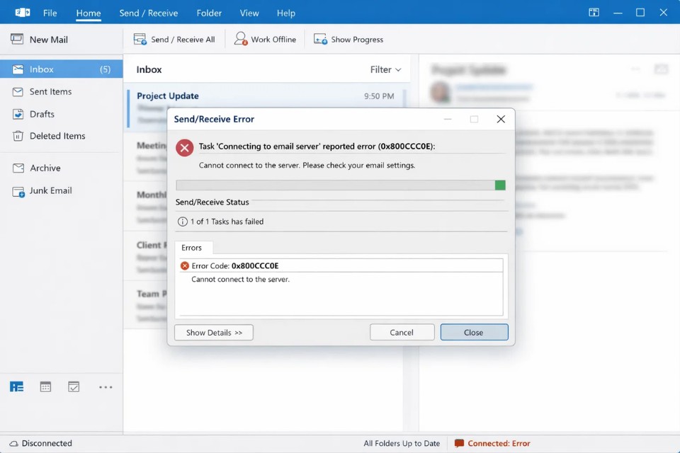 Lỗi gửi/nhận 0x800CCC0E trong Outlook 2021 4