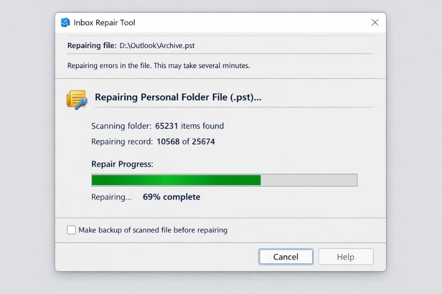 PST quá dung lượng trong Outlook 2016