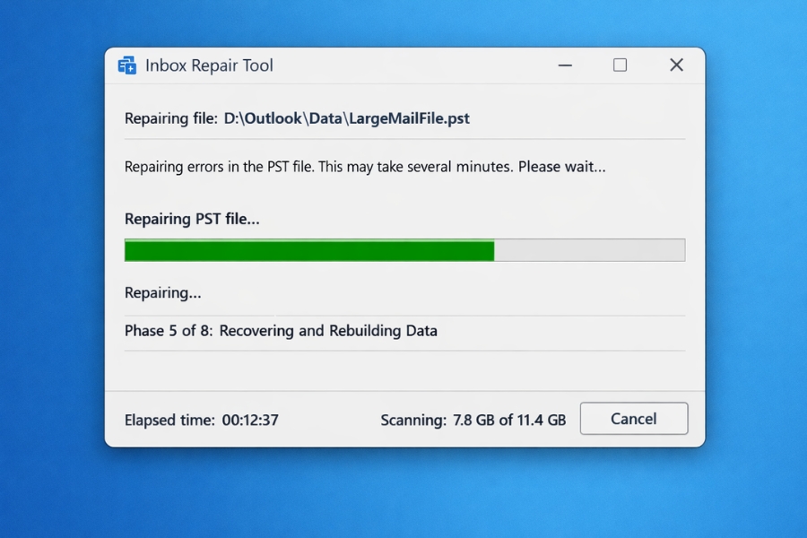 PST quá dung lượng trong Outlook 2021