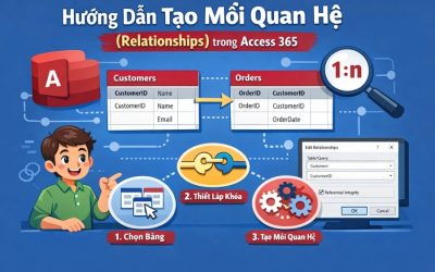 Hướng dẫn tạo mối quan hệ (Relationships) trong Access 365 – Cách liên kết dữ liệu đúng chuẩn, dễ hiểu