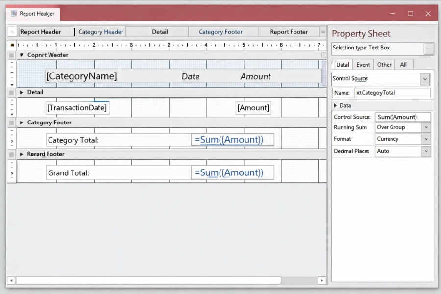 Cách Thực Hiện Report Nhóm & Tổng trong Access 365 (Hướng Dẫn Chi Tiết) 7