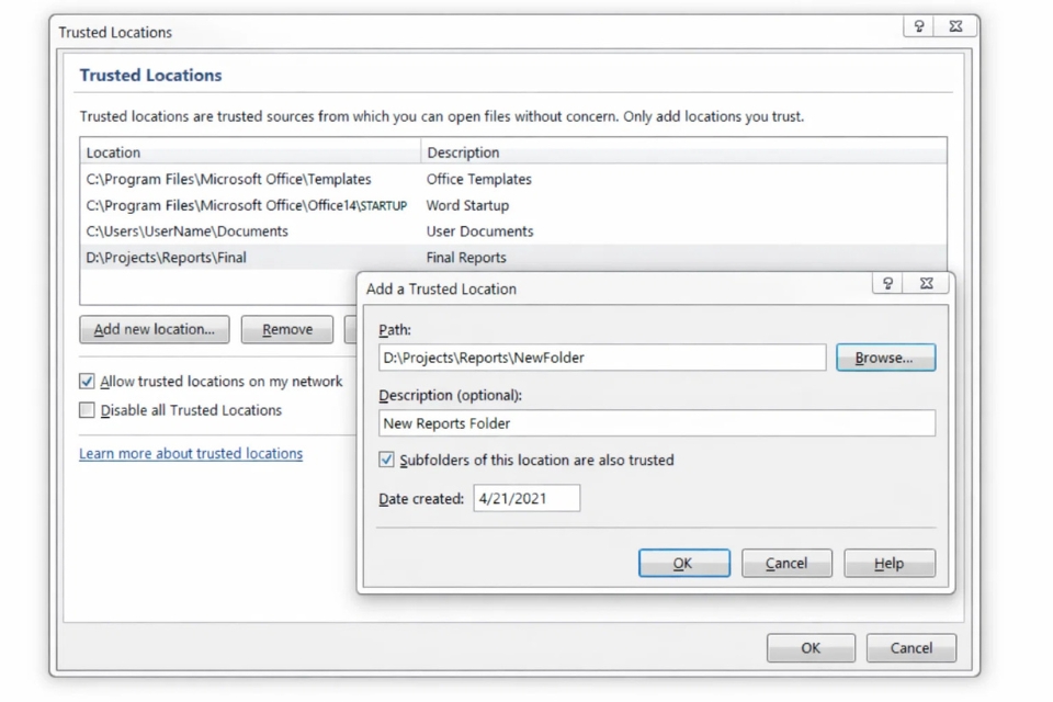 Cách bật Macro & Trusted Locations Office 2010 9 Cách bật Macro & Trusted Locations Office 2010 9