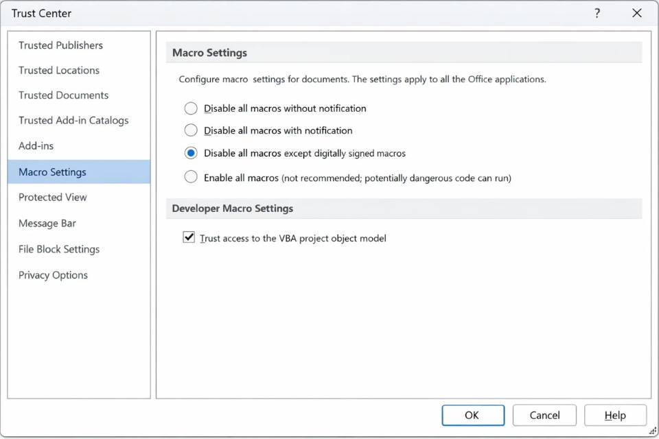 Cách bật Macro & Trusted Locations Office 2016 8 Cách bật Macro & Trusted Locations Office 2016 8