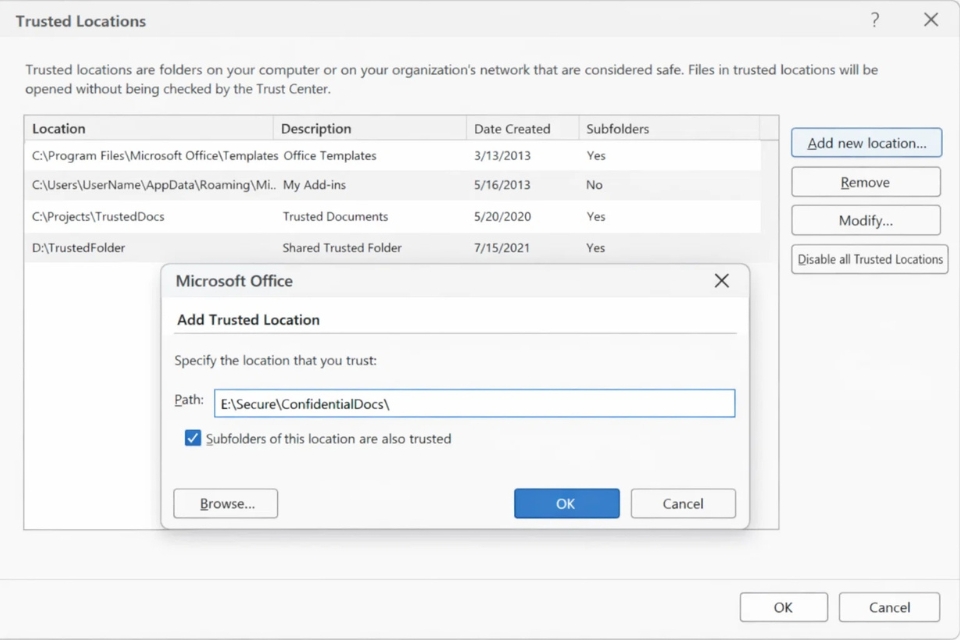 Cách bật Macro & Trusted Locations Office 2016 9 Cách bật Macro & Trusted Locations Office 2016 9