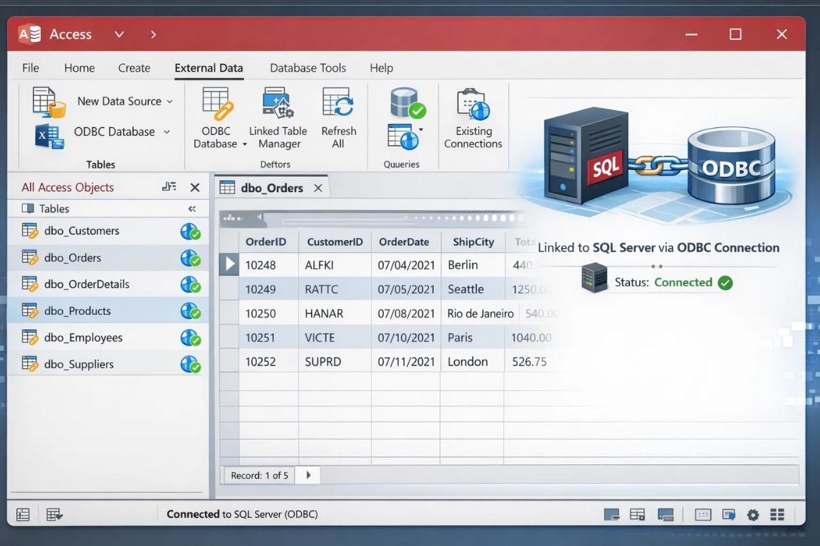 Cách kết nối ODBC với SQL Server Access 2019 17
