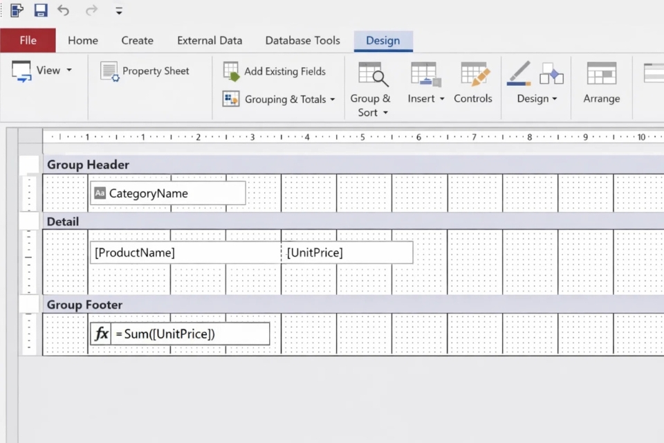 Cách thực hiện Report nhóm & tổng Access 2016 6