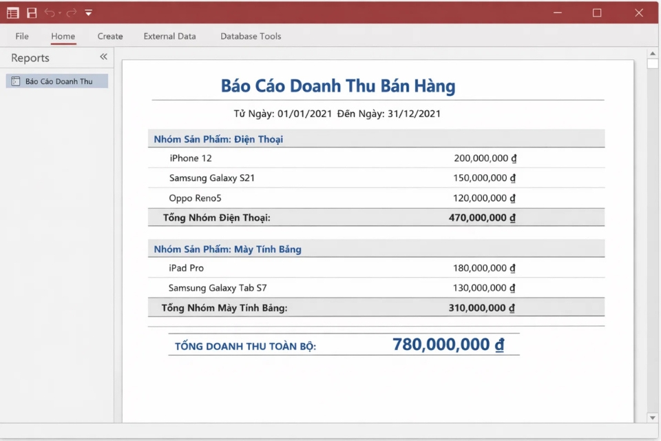 Cách thực hiện Report nhóm & tổng Access 2021 13