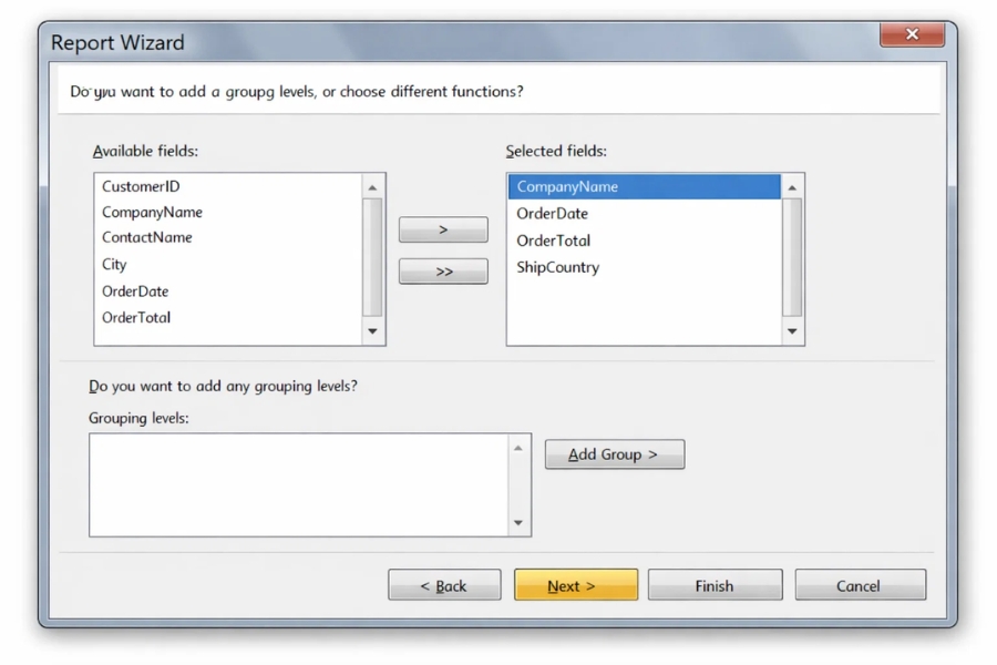 Cách thực hiện Report nhóm & tổng trong Access 2010 (Hướng dẫn chi tiết, dễ hiểu) 6 Cách thực hiện Report nhóm & tổng trong Access 2010 (Hướng dẫn chi tiết, dễ hiểu) 6