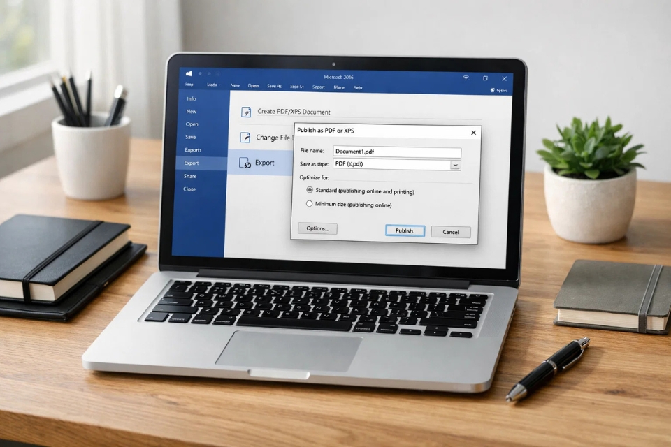 Cách thực hiện lưu thành PDF Office 2016