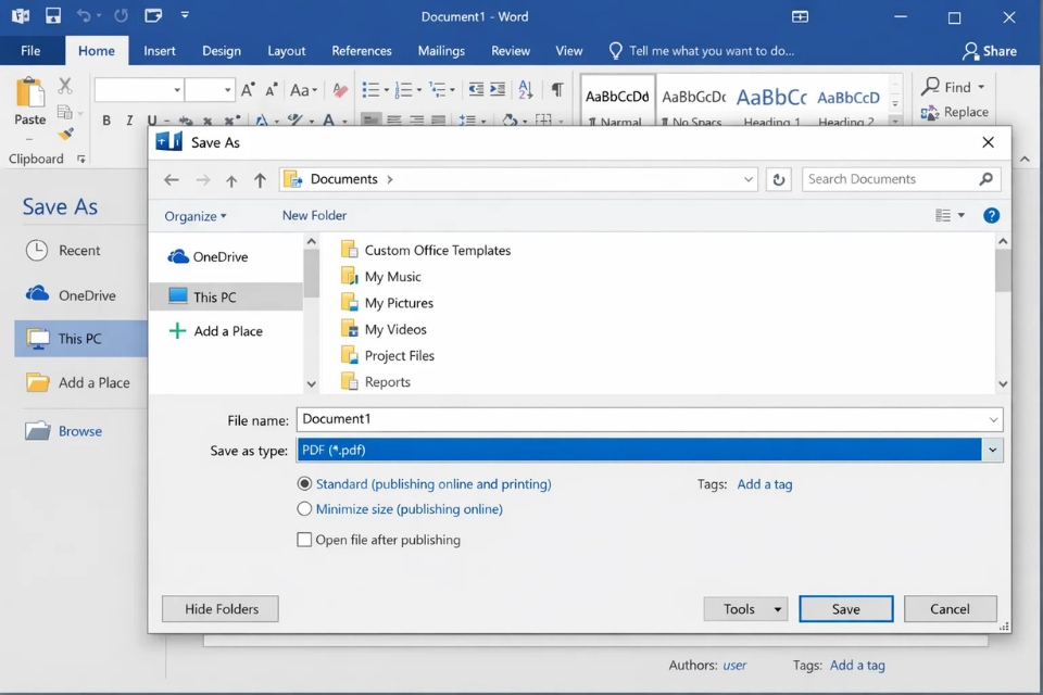 Cách thực hiện lưu thành PDF Office 2016 12 Cách thực hiện lưu thành PDF Office 2016 8