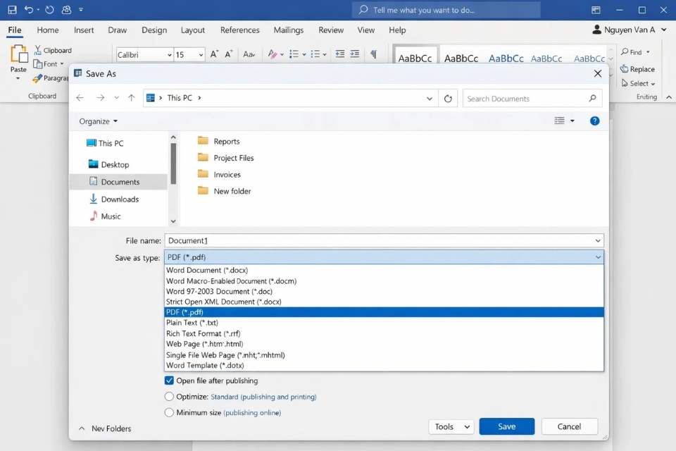 Cách thực hiện lưu thành PDF Office 2019 6 Cách thực hiện lưu thành PDF Office 2019 2