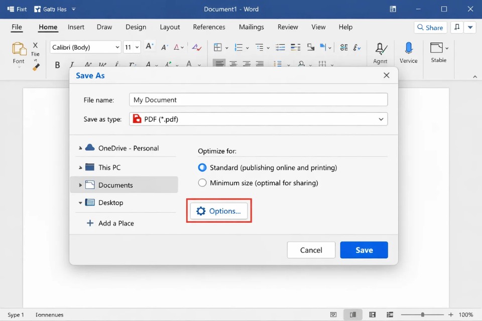 Cách thực hiện lưu thành PDF Office 365 12
