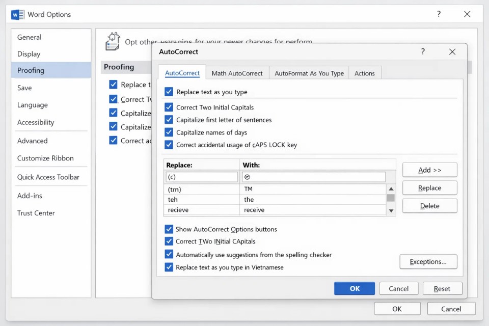 Cách thực hiện sửa lỗi gõ tiếng Việt Office 2021 6
