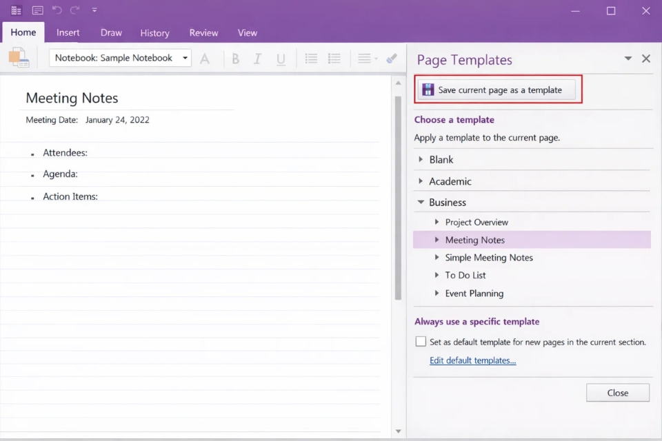 Cách thực hiện template trang ghi chú OneNote 2016 14
