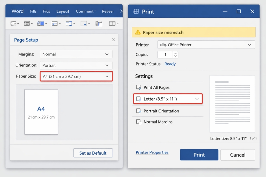Lỗi In Bị Lệch Lề Office 365
